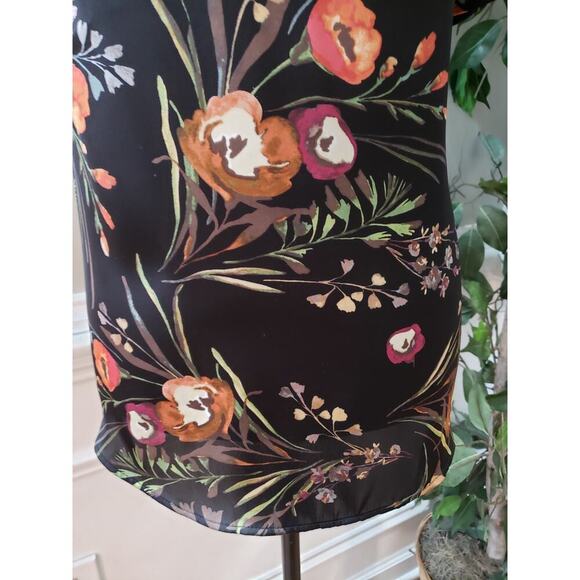 DR 2 Top Blouse Women's Size Large Black Floral Polyester Short Sleeve V-Neck - Picture 5 of 13